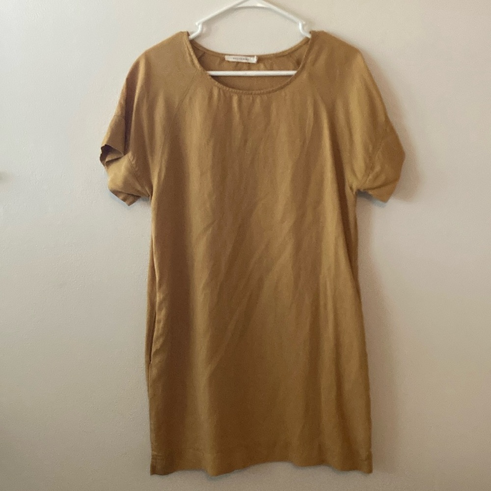 Ellison Brand Linen blend gold flowy dress, medium